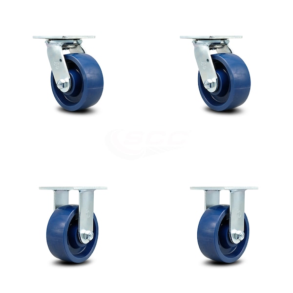 5 Inch Solid Polyurethane Caster Set with Ball Bearings 2 Swivel 2 Rigid SCC